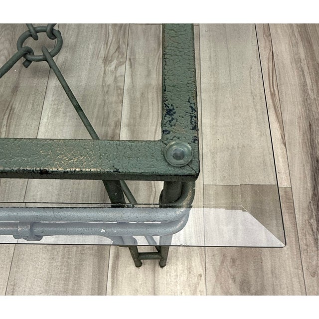 Vintage Giacometti Style Verdigris-Finish Metal & Glass Coffee Table For Sale - Image 13 of 14