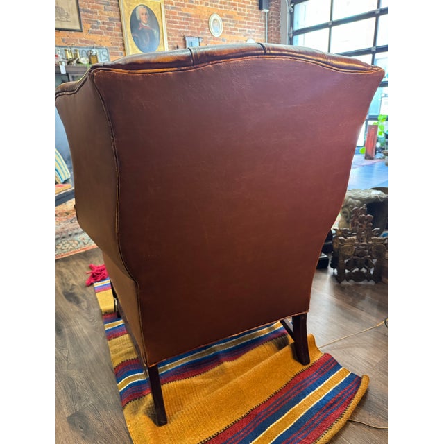 Brown Vintage Chesterfield Style Leather Wingback Chair For Sale - Image 8 of 11