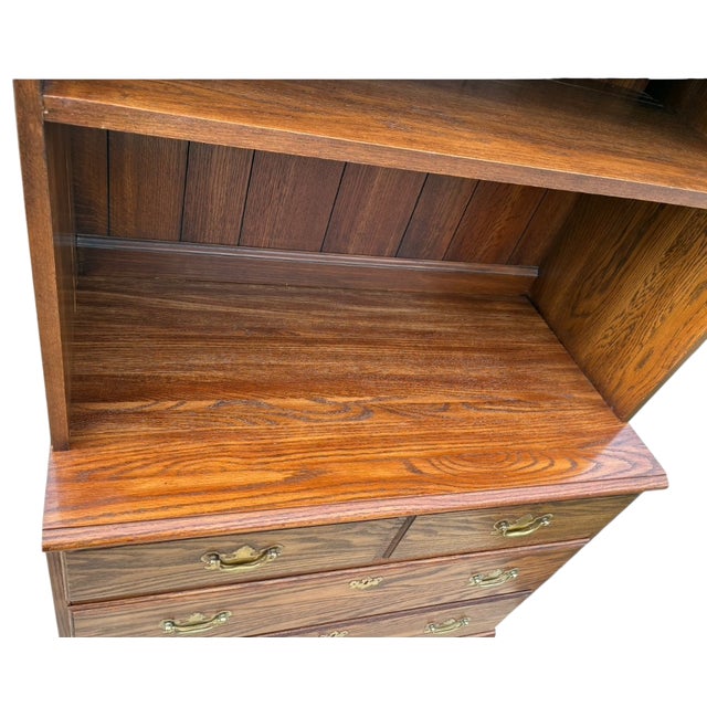 1980s Pennsylvania House Oak Chippendale Cabinet Display Hutch Shelf Chippendale Bookshelf For Sale - Image 11 of 15
