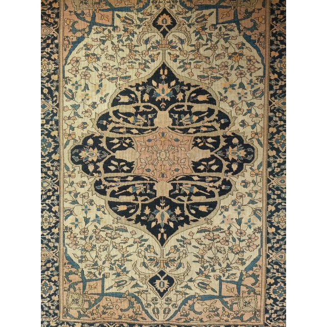Late 19th Century 19th Century Persian Farahan Sarouk Area Rug, Handwoven Medallion Pattern, Ivory & Navy, 4’ X 5’ For Sale - Image 5 of 12