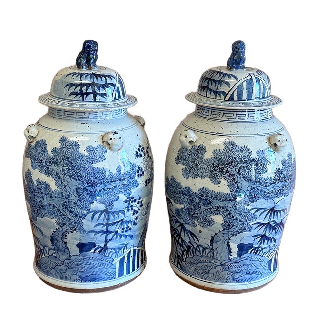 Contemporary Large Arbor Chinoiserie Temple Jars - a Pair For Sale - Image 4 of 5