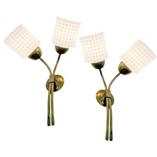 French Brass and Glass Wall Sconces, 1970s, Set of 2 For Sale