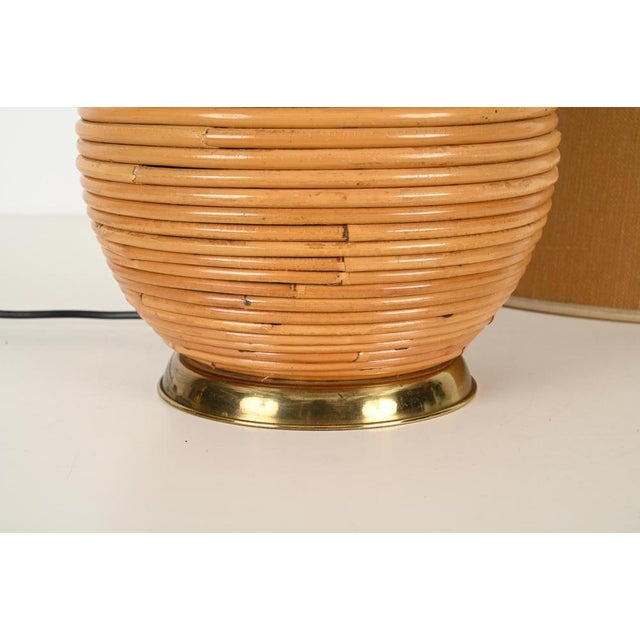 Large Mid-Century Table Lamp in Rattan and Brass attributed to Vivai del Sud, Italy, 1970s For Sale - Image 11 of 13