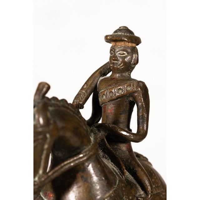 Late 20th Century Antique Indian Horse Rider on Wheels & Peacock Bronze Sculpture 20th Century For Sale - Image 5 of 9