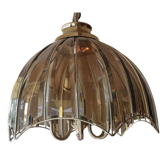 Smoked Amber Beveled Glass Umbrella Shape Light Fixture For Sale