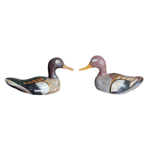 Antique Handmade Wooden Duck Decoys Made in Spain - A Pair For Sale - Image 11 of 18