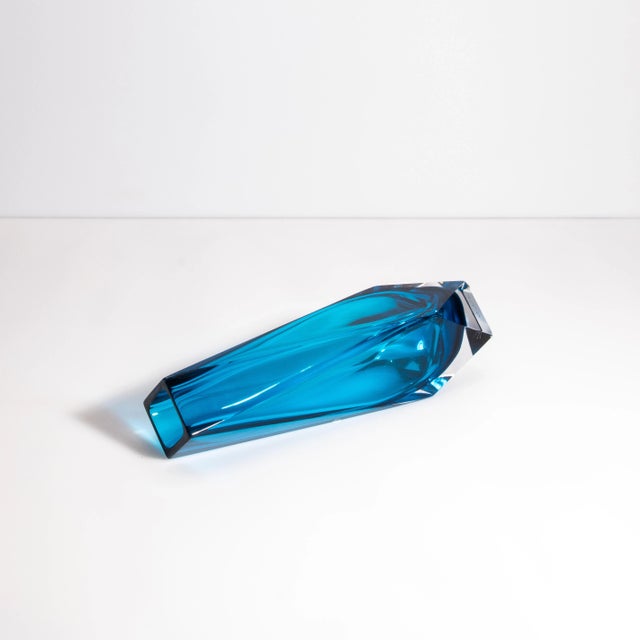 2020s Hand Blown Murano Goccia Vase in Azure Blue Large For Sale - Image 5 of 6