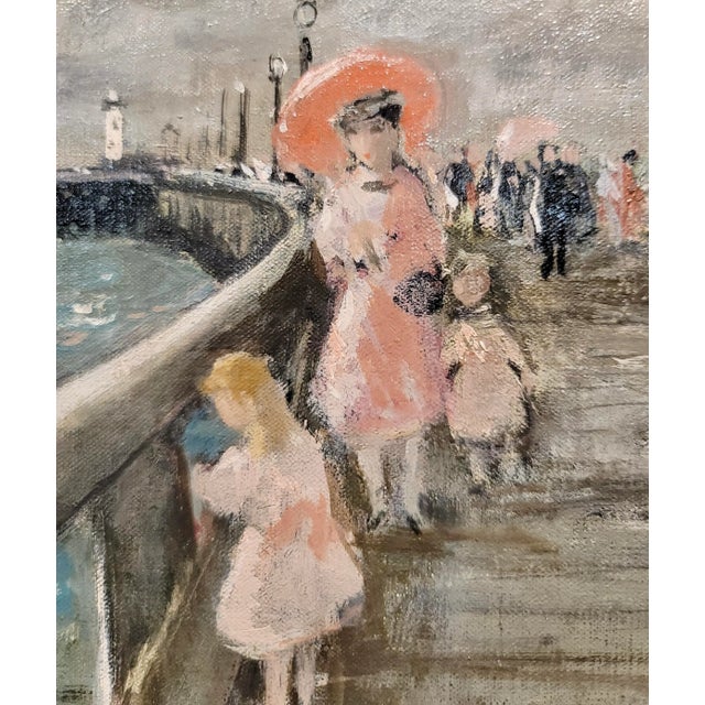 Francois Gall -Elegant Woman W/Parasol & Her Two Girls at the Pier-Oil Painting For Sale - Image 4 of 10