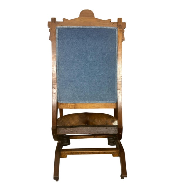 'Desperado Eastlake' 19th Century Rocking Chair Reupholstered in Cowhide and Denim 23" X 23" X 40" For Sale In Saint Louis - Image 6 of 10