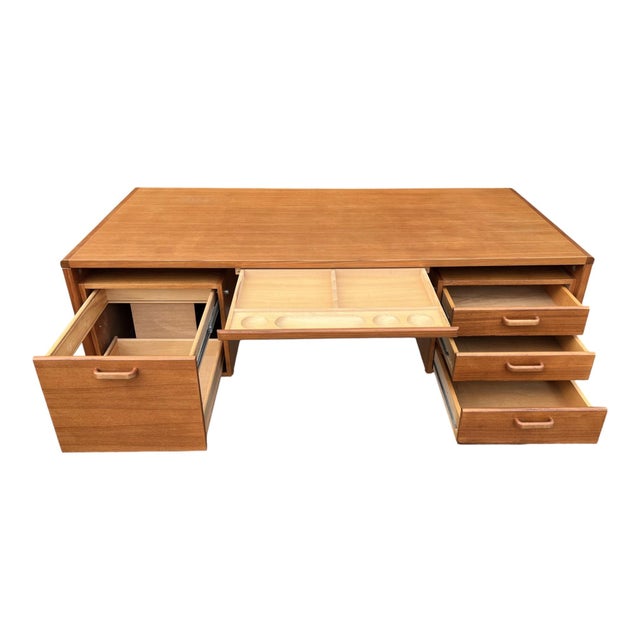 1960s 1960s Danish Teak Executive Desk With Floating Cabinets For Sale - Image 5 of 12
