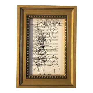 Original Vintage Abstract Wayne Cunningham Ink Drawing Signed For Sale