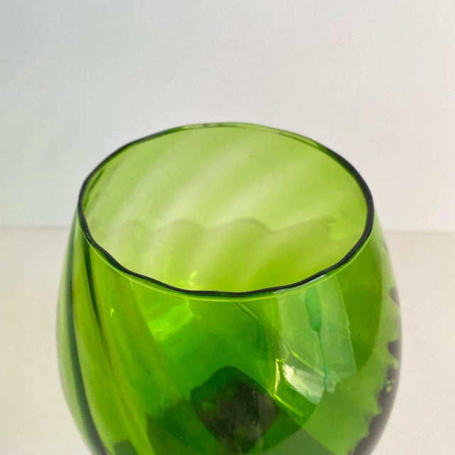 Mid-Century Modern Mid Century Modern Empoli Optic Brandy Snifter Vase Green Swirl Footed Pedestal Bowl 1960s Vintage 9” Tall Italian Art Glass For Sale - Image 3 of 11