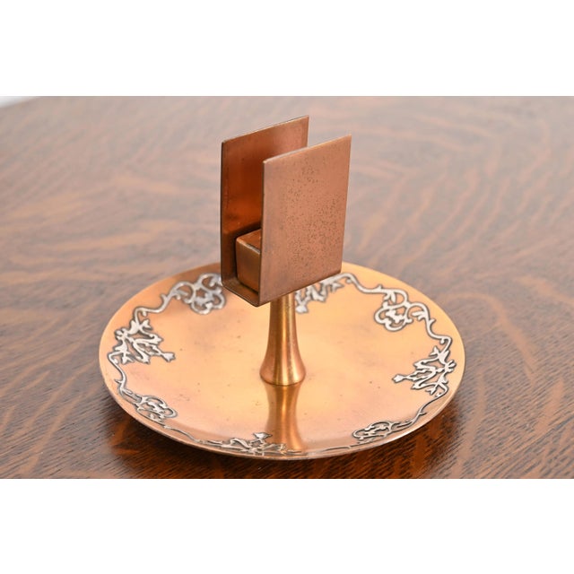 Heintz Arts & Crafts Sterling Silver on Bronze Ashtray With Match Box Holder For Sale - Image 12 of 12