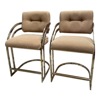 Vintage 1980s Cal Style Bar Stools in Brass Finish - a Pair For Sale