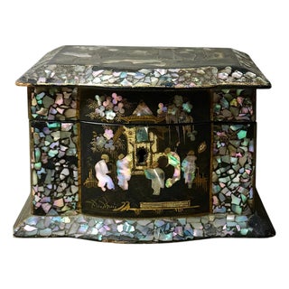 19th Century Japanese Black Lacquer and Mother of Pearl Jewelry Box For Sale