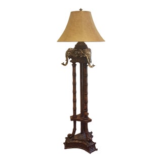 1980s Maitland Smith Metal Bamboo Elephant Motif Floor Lamp For Sale