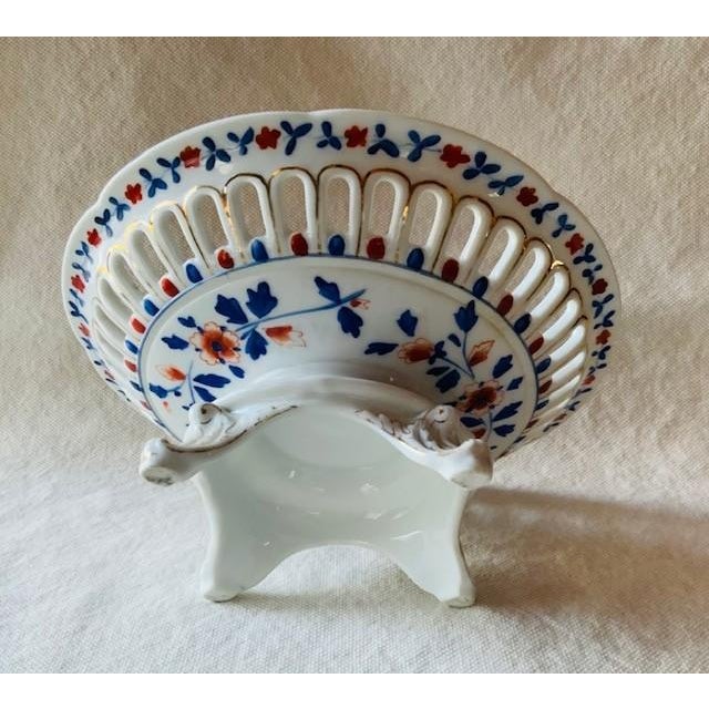 Royal Blue French Imari-Style Reticulated Porcelain Chestnut Basket, Mid-19th Century For Sale - Image 8 of 15