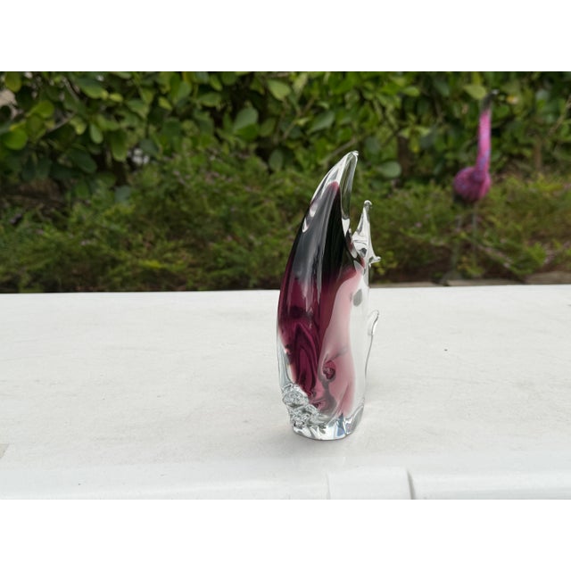 Vintage Signed Daniels Art Glass Angelfish Sculpture, Purple & Clear For Sale - Image 9 of 10