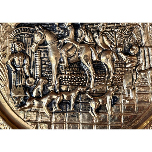 English Large Vintage Traditional Equestrian Hunt Brass Embossed Wall Plates, a Pair For Sale - Image 3 of 8