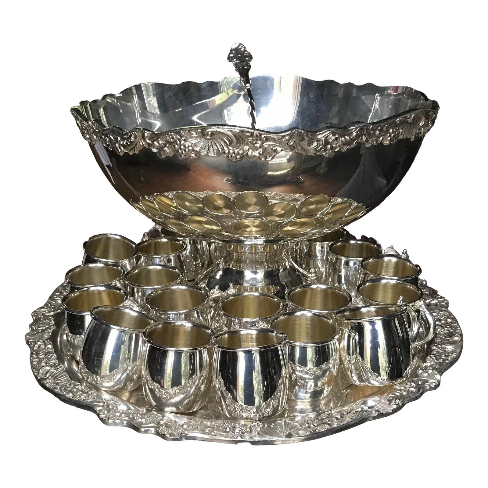 Baroque, 1940s Towle Silverplate Punch Bowl Service for 20 Persons