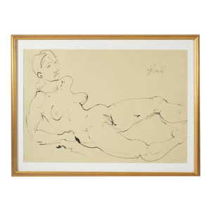 Abstract Ink Drawing of a Reclining Nude Figure by Milton Hebald