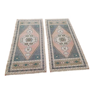 1970s Turkish Oushak Rug Low Pile Yastik Rug Mat - a Pair For Sale