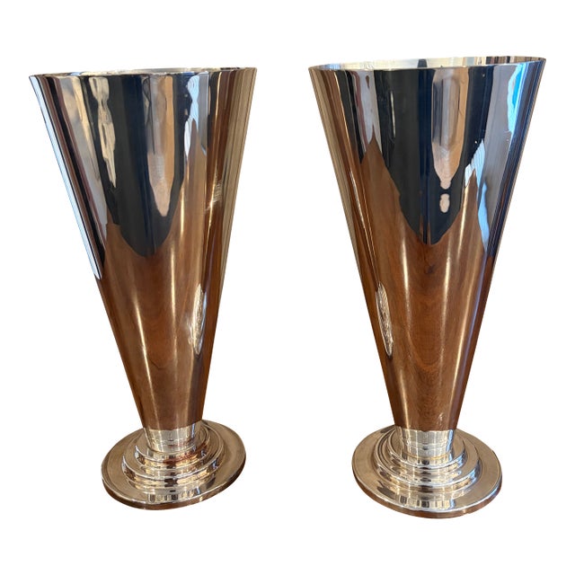 Vintage German Silver-Plated Trumpet Vase From h.r.w. Fink For Sale
