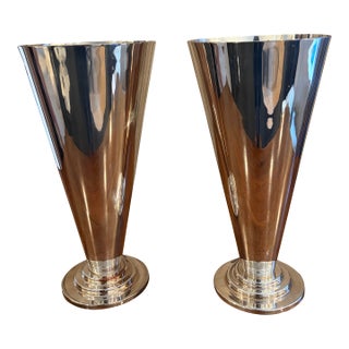 Vintage Pair of German Silver-Plated Trumpet Vase From h.r.w. Fink For Sale