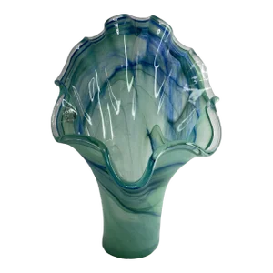 Contemporary Murano Signed Art Glass Tall Green Blue Vase Handblown in Venice