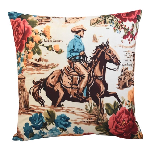 Western Galloping Cowboy & Horse Feather/Down Pillow For Sale