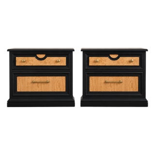 1960s Thomasville Refinished Black & Burl Wood Nightstands – Pair For Sale