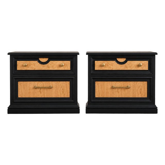 1960s Thomasville Refinished Black & Burl Wood Nightstands – Pair For Sale