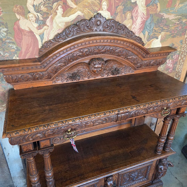 Late 19th Century Heavily Carved Oak Baroque Revival Sideboard Server With 2 Doors & 2 Drawers For Sale - Image 12 of 18