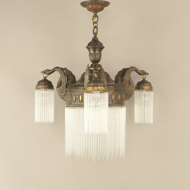 Art Nouveau Burnished Brass Chandelier, Vienna, 1910s For Sale - Image 4 of 8