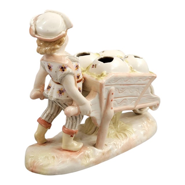 Porcelain Boy with Wheelbarrow Posy Holder by Krister Waldenburg for KPM, Germany, 1910 For Sale - Image 5 of 13