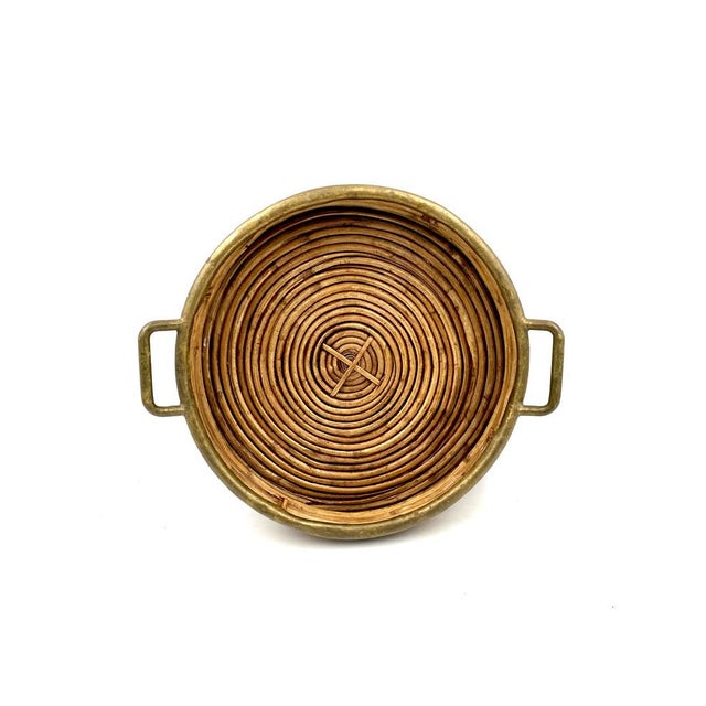 Hollywood Regency Brass and Wicker Bowl, Italy, 1970s For Sale - Image 9 of 18