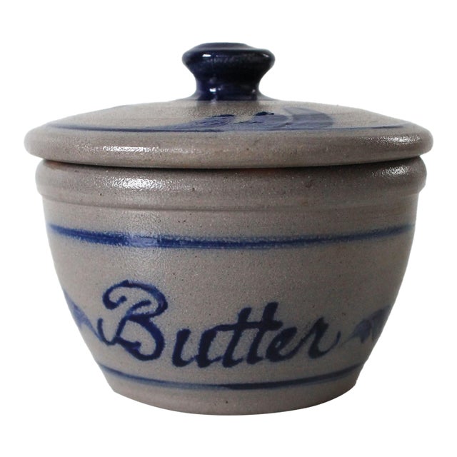 Vintage Rowe Pottery Works Butter Lidded Dish / Crock For Sale