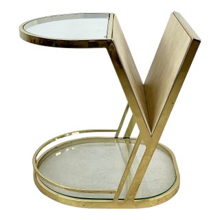 Vintage Hollywood Regency Brass & Glass Magazine Rack Side Table For Sale