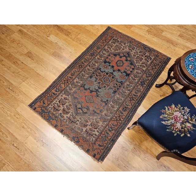 19th Century Persian Malayer Rug, Handwoven Geometric Pattern, Turquoise & Ivory, 4’ X 6’ For Sale - Image 9 of 10