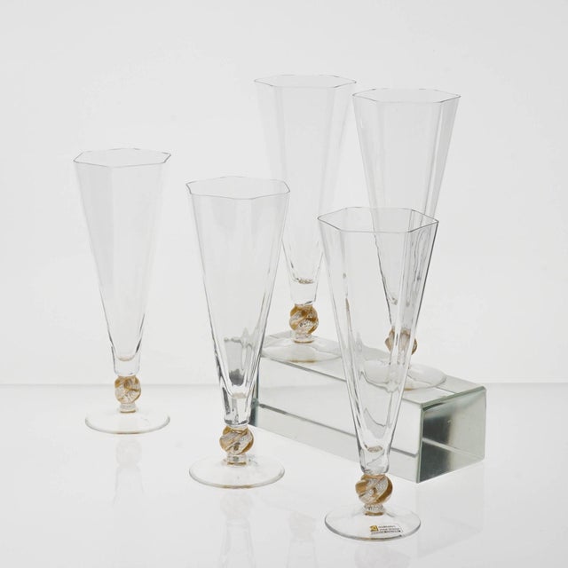 Hexagonal Flutes with Gold Inserts by Cenedese, Set of 5 For Sale - Image 3 of 18