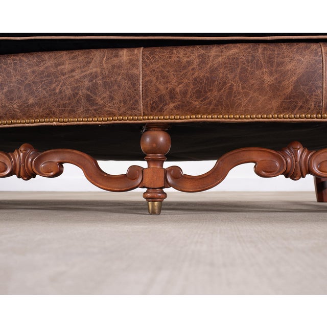 Country English Style Distressed Leather and Walnut Sofa For Sale - Image 17 of 18