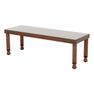 Modern Glass-Topped Walnut Coffee Table For Sale
