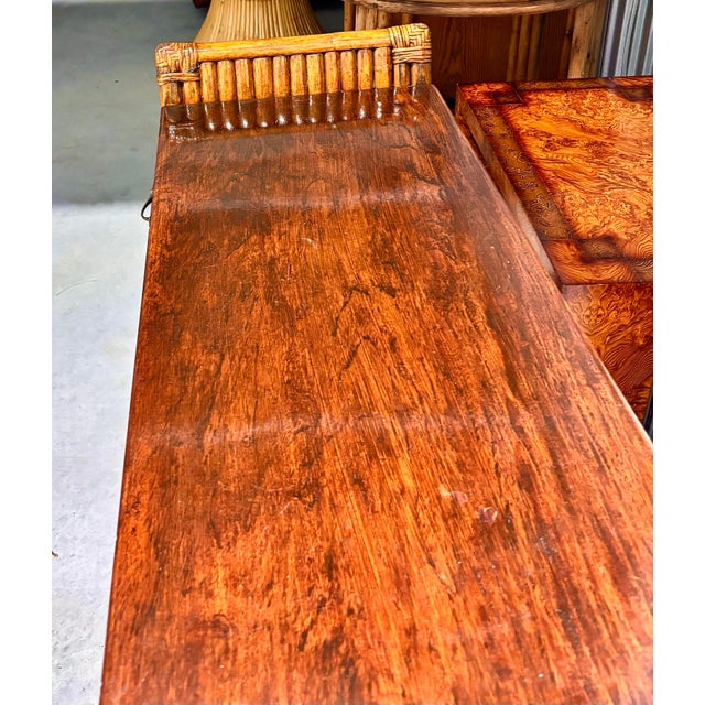 Paul Frankl Styled Stacked Rattan Bamboo Desk. Vintage, Refurbished, Mahogany Desk or Entry Table. For Sale In West Palm - Image 6 of 9