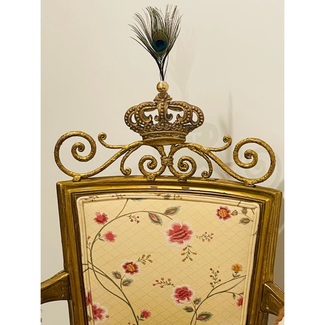 Gorgeous antique Royal crown armchair with real red Fox furIn Mackenzie Childs style.