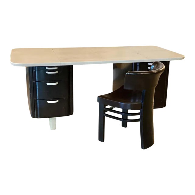 Art Deco Desk and Chair, Parchment Top, Vittorio Valabrega, Italy, 1930's For Sale