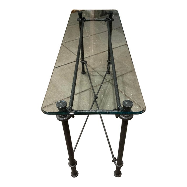 Mid-Century Modern Wrought-Iron & Glass Console Sofa Table After Giacometti For Sale - Image 13 of 13