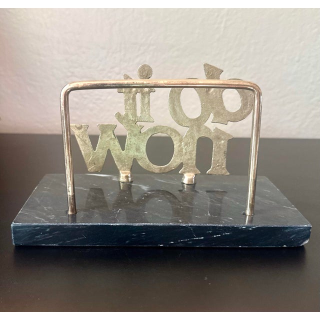 Brass Vintage Do It Now Marble and Brass Mail Paper Holder Desk Accessory For Sale - Image 8 of 12
