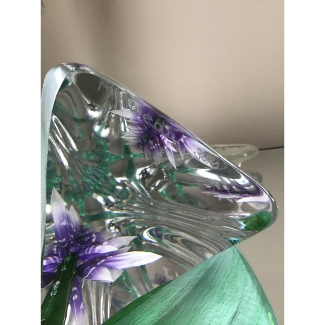 Vintage Paper Weight Mats Jonasson 11” Crystal Orchid Sculpture Signed For Sale - Image 9 of 11