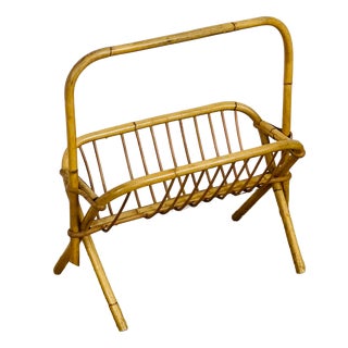 Vintage Rattan Magazine Rack, 1960s For Sale
