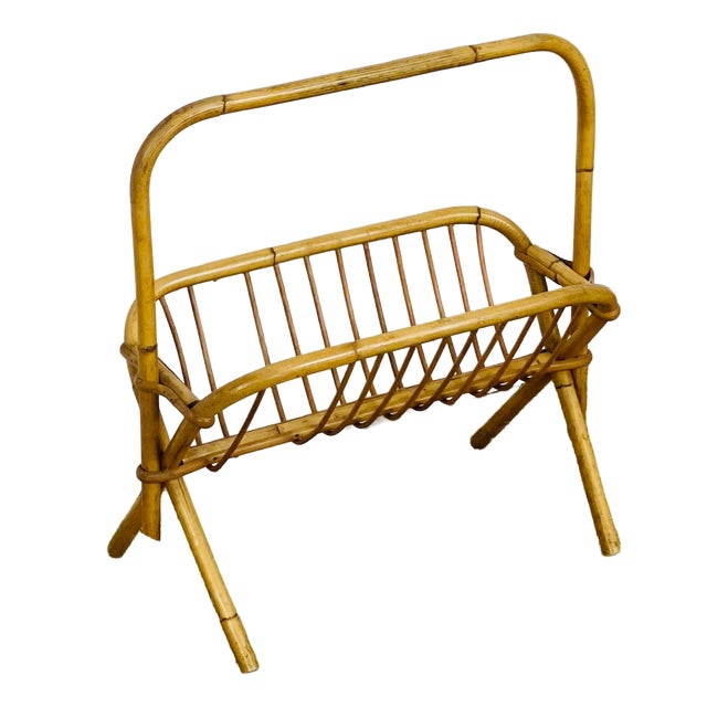 Vintage Rattan Magazine Rack, 1960s For Sale
